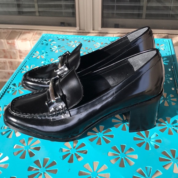 Sz 9 Black Lauren Ralph Lauren Heeled Loafers - Picture 1 of 6